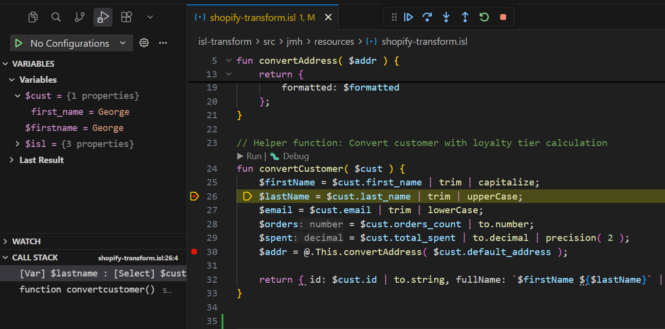 Debugging an ISL transformation in the editor